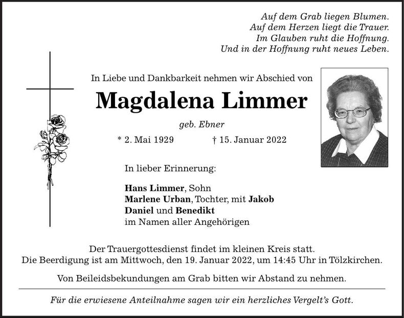 Traueranzeige Magdalena Limmer