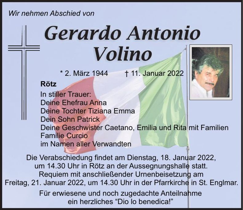 Traueranzeige Gerardo Antonio Volino