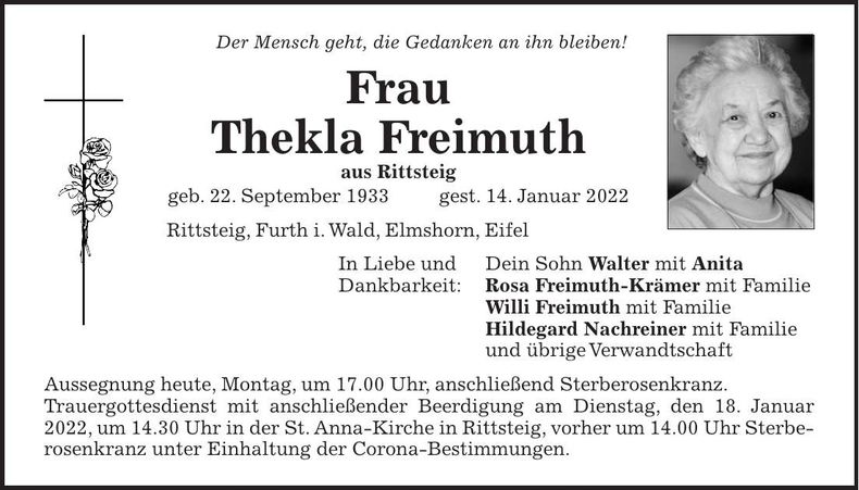 Traueranzeige Thekla Freimuth