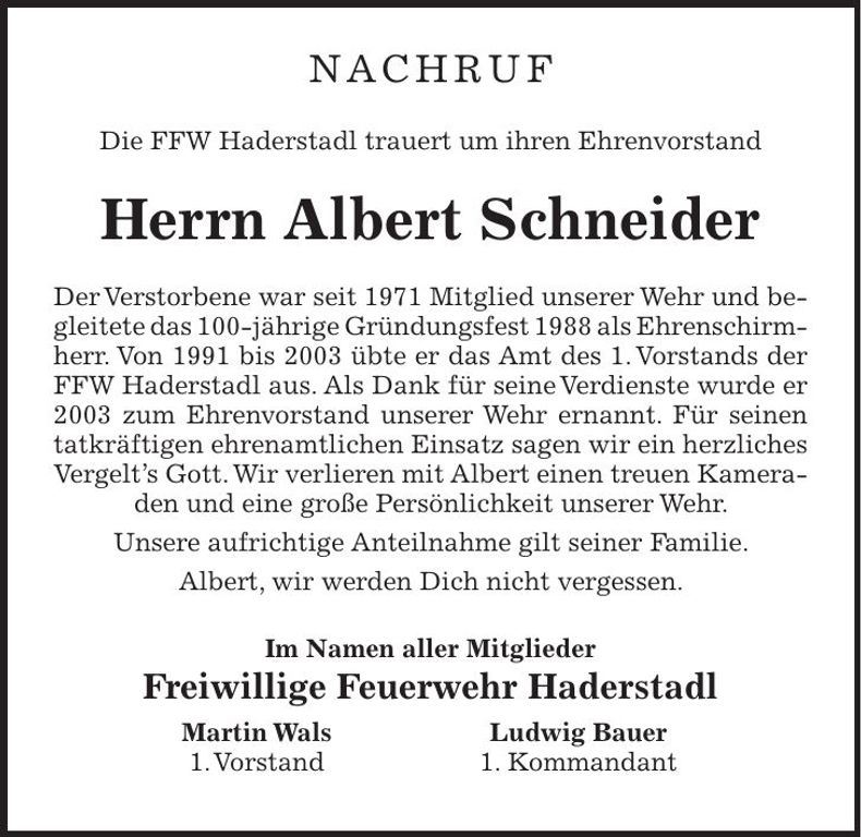 Traueranzeige Albert Schneider