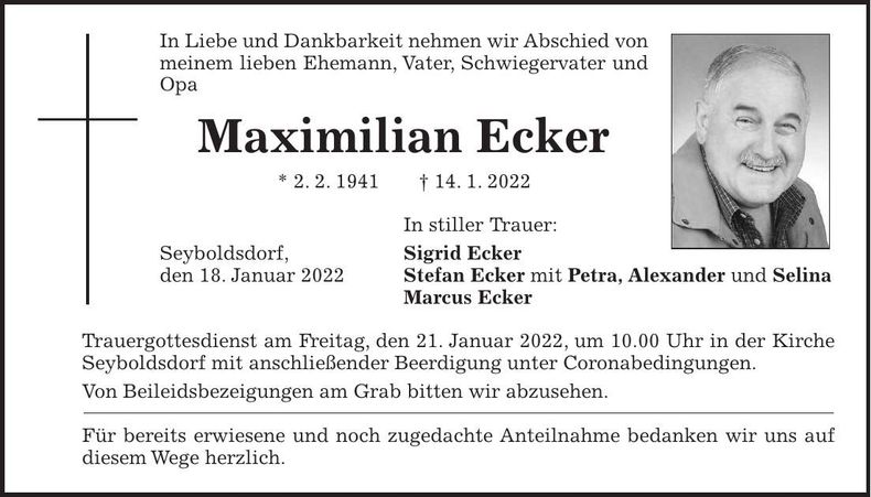 Traueranzeige Maximilian Ecker