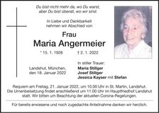 Traueranzeige Maria Angermeier