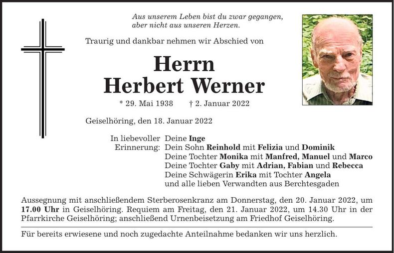Traueranzeige Herbert Werner