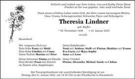 Traueranzeige Theresia Lindner