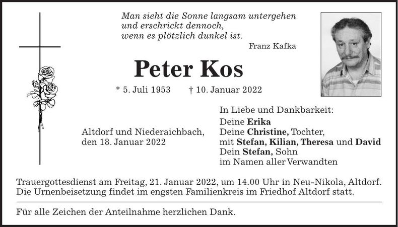 Traueranzeige Peter Kos