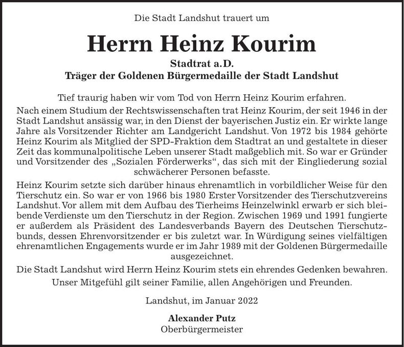 Traueranzeige Heinz Kourim Heinz Kourim