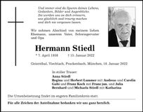 Traueranzeige Hermann Stiedl