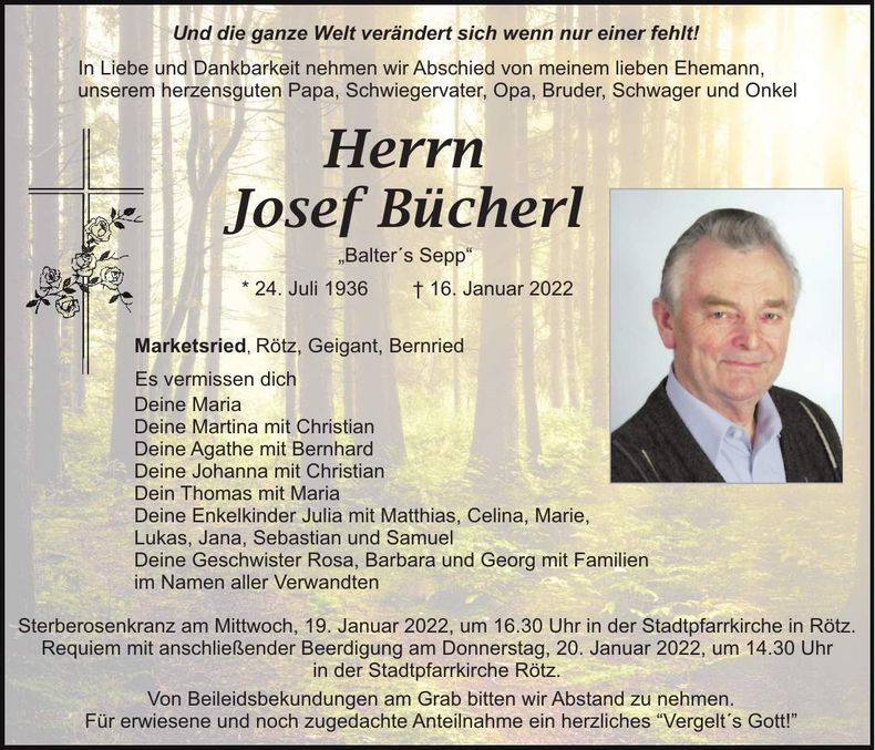 Traueranzeige Josef Bücherl