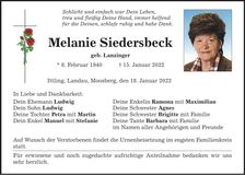 Traueranzeige Melanie Siedersbeck