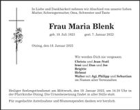 Traueranzeige Maria Blenk