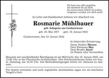 Traueranzeige Rosmarie Mühlbauer