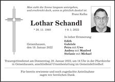 Traueranzeige Lothar Schandl