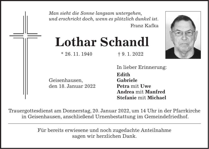 Traueranzeige Lothar Schandl