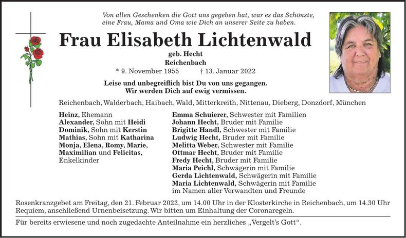 Traueranzeige Elisabeth Lichtenwald