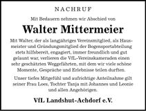 Traueranzeige Walter Mittermeier