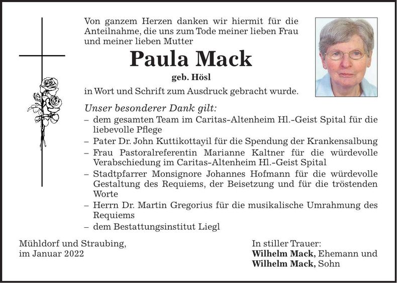 Traueranzeige Paula Mack