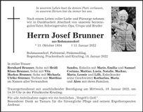 Traueranzeige Josef Brunner