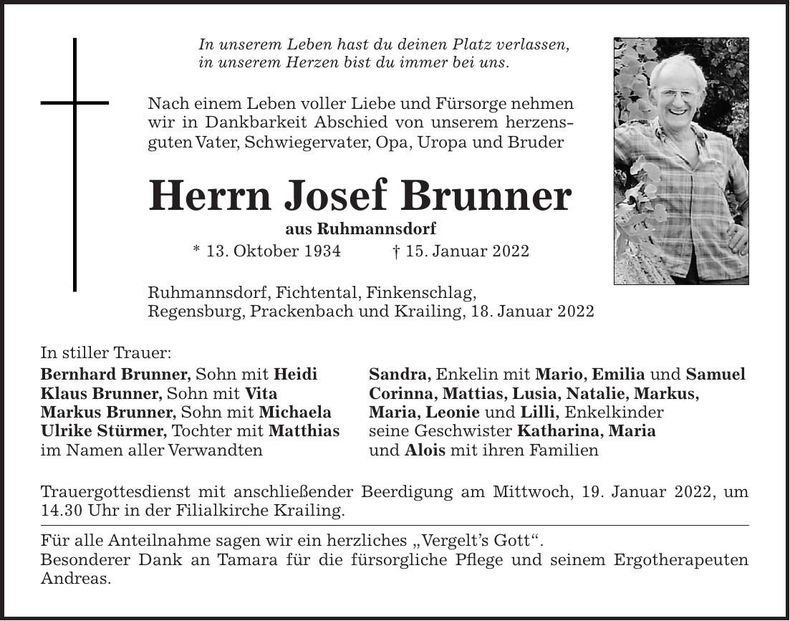 Traueranzeige Josef Brunner
