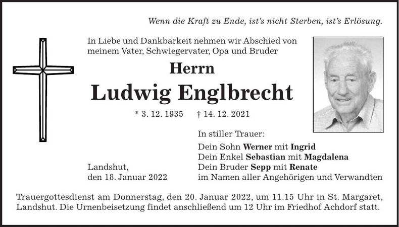 Traueranzeige Ludwig Englbrecht