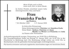 Traueranzeige Franziska Fuchs