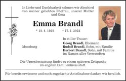 Traueranzeige Emma Brandl