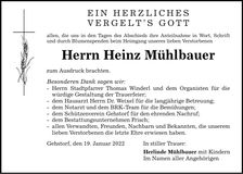 Traueranzeige Heinz Mühlbauer