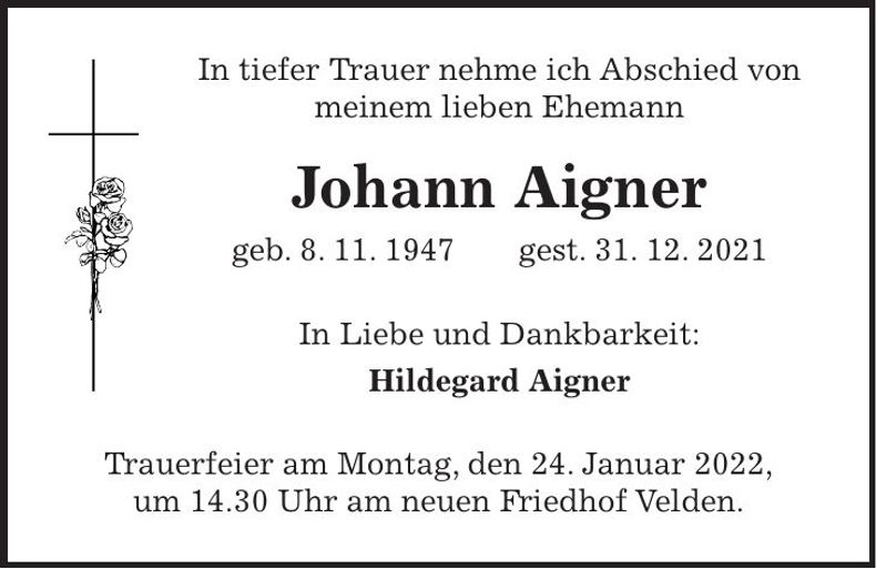 Traueranzeige Johann Aigner