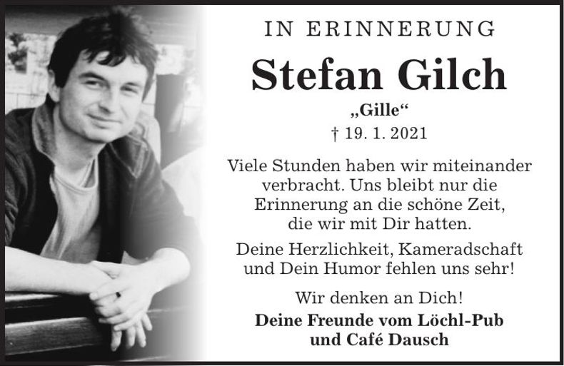 Traueranzeige Stefan Gilch