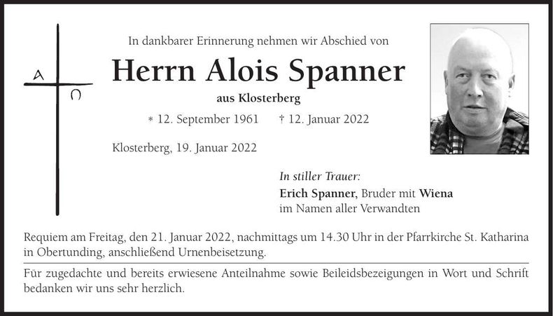 Traueranzeige Alois Spanner