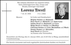 Traueranzeige Lorenz Trestl