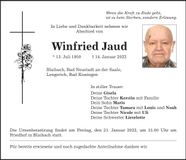 Traueranzeige Winfried Jaud