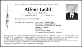 Traueranzeige Alfons Leibl
