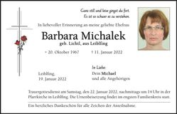 Traueranzeige Barbara Michalek