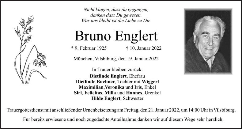 Traueranzeige Bruno Englert