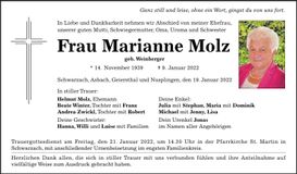 Traueranzeige Marianne Molz