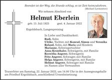 Traueranzeige Helmut Eberlein