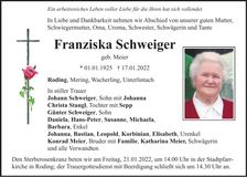 Traueranzeige Franziska Schweiger