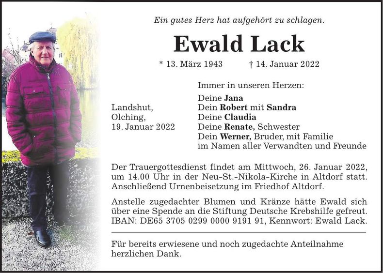 Traueranzeige Ewald Lack