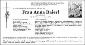 Traueranzeige Anna Baierl