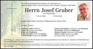 Traueranzeige Josef Gruber
