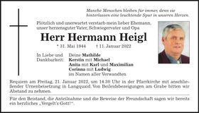 Traueranzeige Hermann Heigl