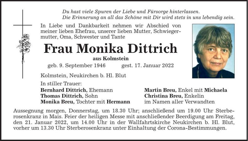 Traueranzeige Monika Dittrich