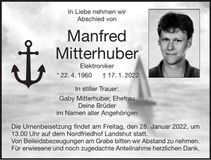 Traueranzeige Manfred Mitterhuber