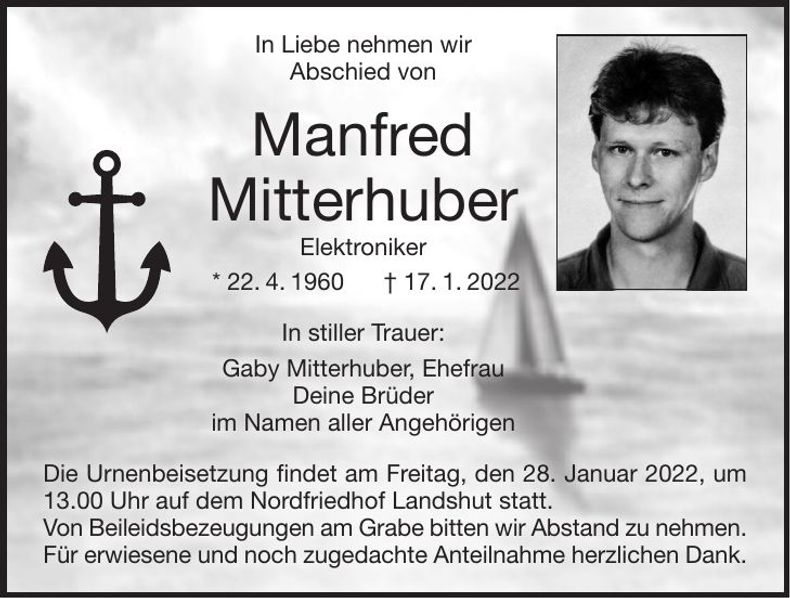 Traueranzeige Manfred Mitterhuber