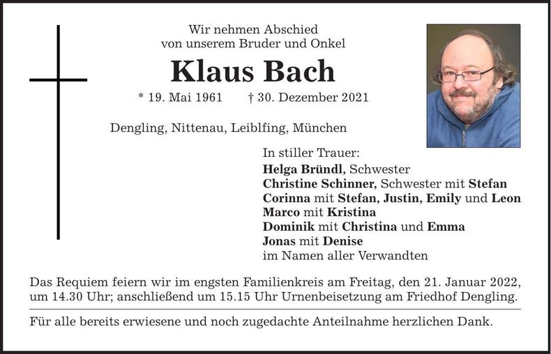 Traueranzeige Klaus Bach