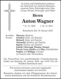 Traueranzeige Anton Wagner