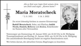 Traueranzeige Maria Moratscheck