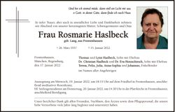 Traueranzeige Rosmarie Haslbeck