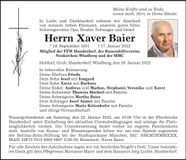 Traueranzeige Xaver Baier