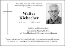 Traueranzeige Walter Kiebacher
